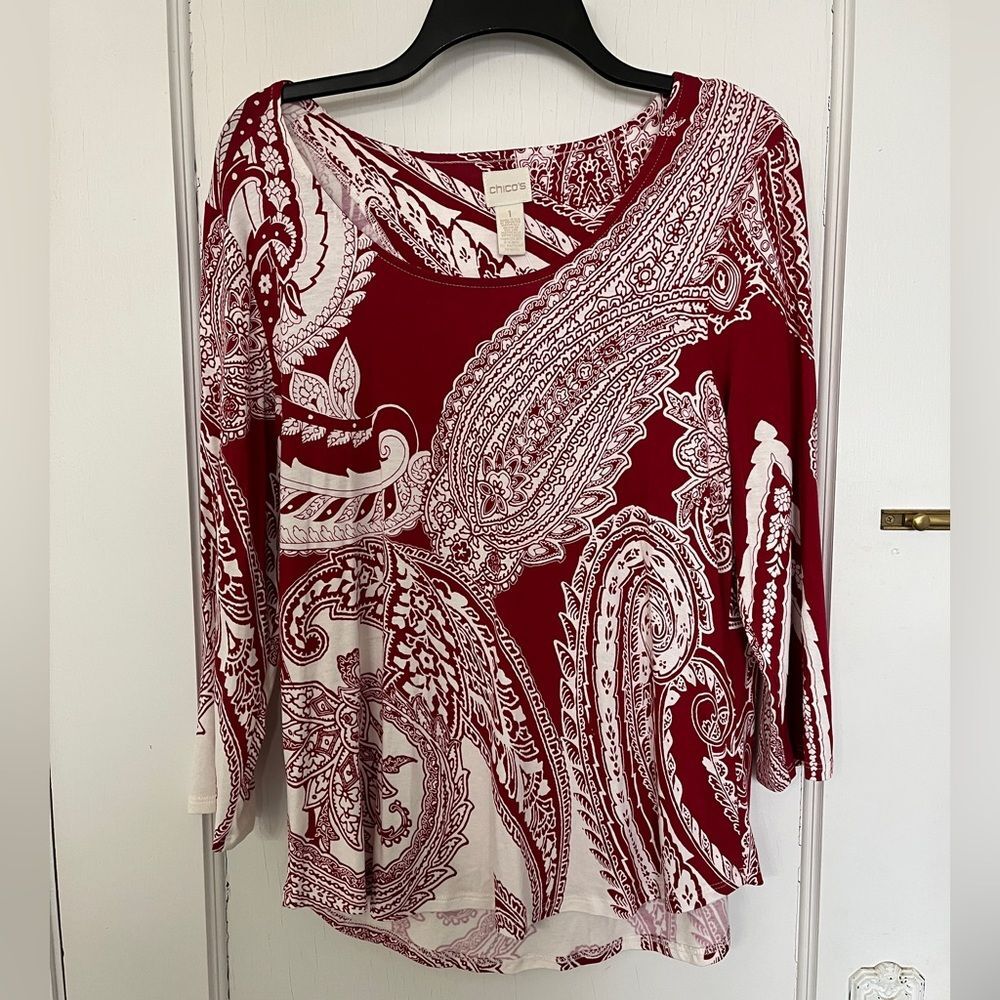 NWT Chicos tunic, red and white, size 1 (small, 8-10)